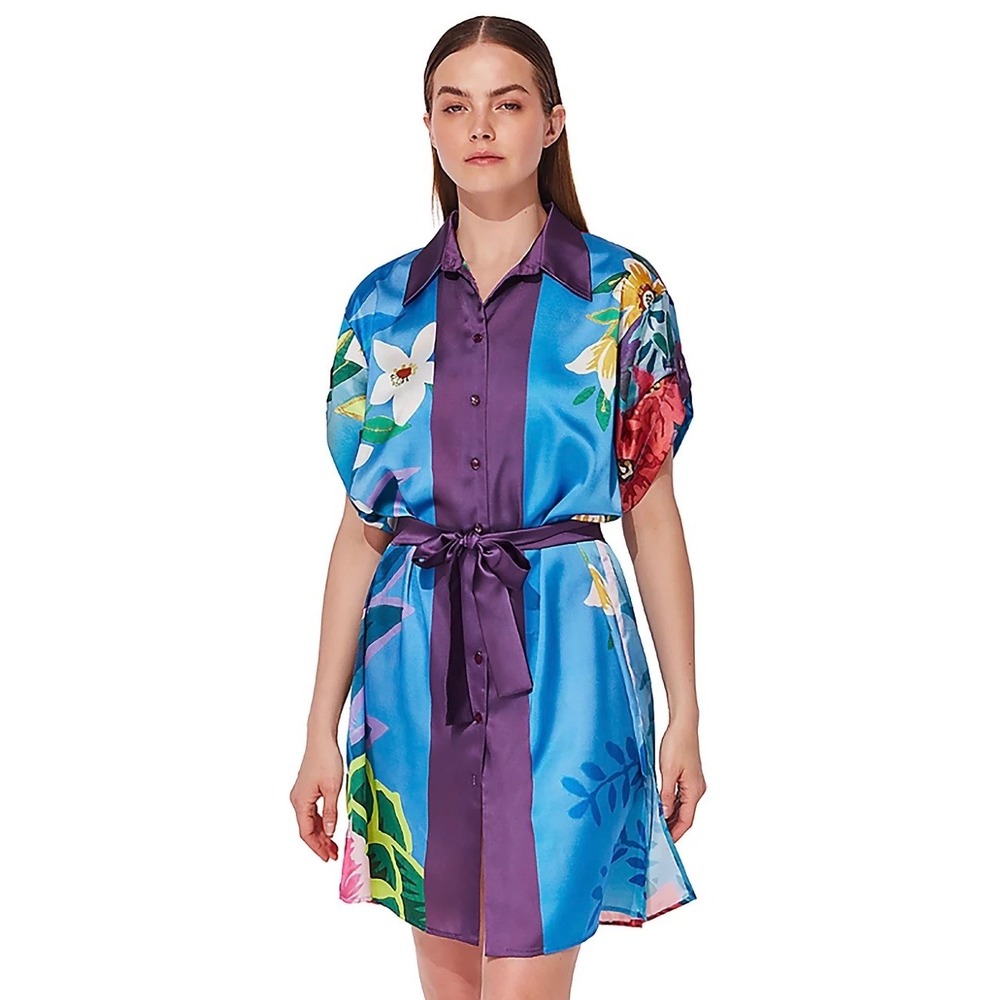 Gottex Womens Tropicana Belted Short Sleeve Shirt Dress Cover-Up Size Small NWT